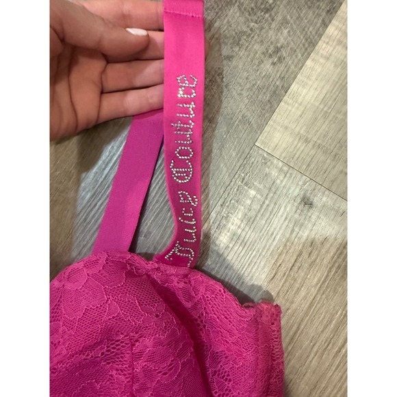 Juicy Couture Hot Pink Lace Corset Bra - Rhinestone Logo Straps - Size 38C - Picture 2 of 6